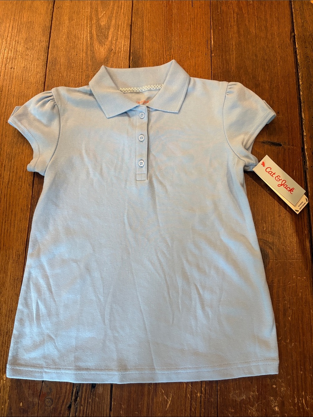 Cat & Jack Pale Blue Girls' Polo with Puff Sleeves